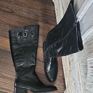 BORN Black Weathered Tall Leather Boots 9M - Like New